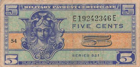 USA MPC Series 521 p.M28 5 Cents 1954 F